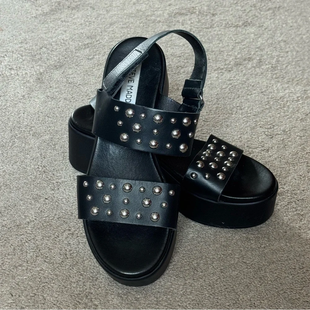 Steve Madden Black Studded Platform Sandals